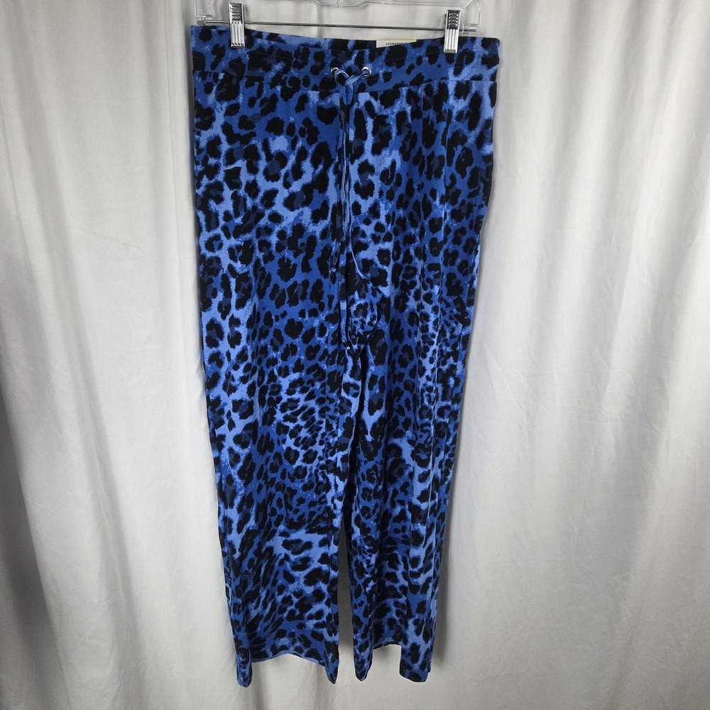 JM Collection Lounge Pants Womens Medium Blue Leopard Print Drawstring Pockets
